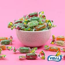 Vidal close-up of soft fruit gummy texture highlighting chewiness and fresh flavor