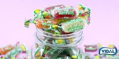 Vidal party bowl display with individually wrapped gummies ready for sharing at events