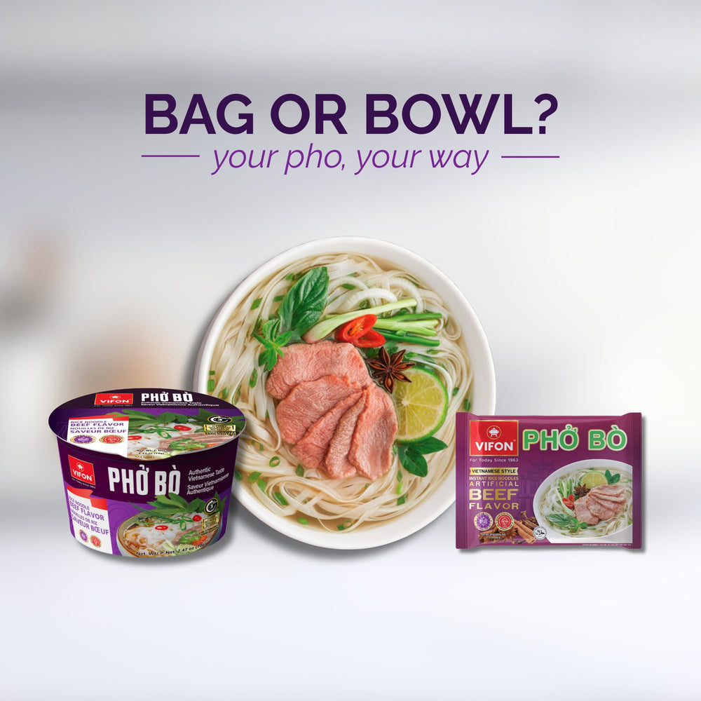 Prepared VIFON phở bowl top view offering comforting ready meal