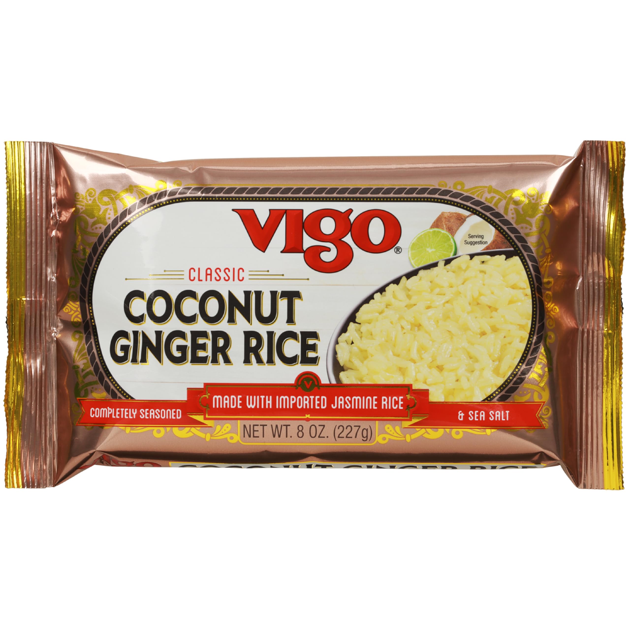 Vigo rice box opened with raw grains and seasoning, easy ready-to-cook meal