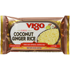 Vigo rice box opened with raw grains and seasoning, easy ready-to-cook meal