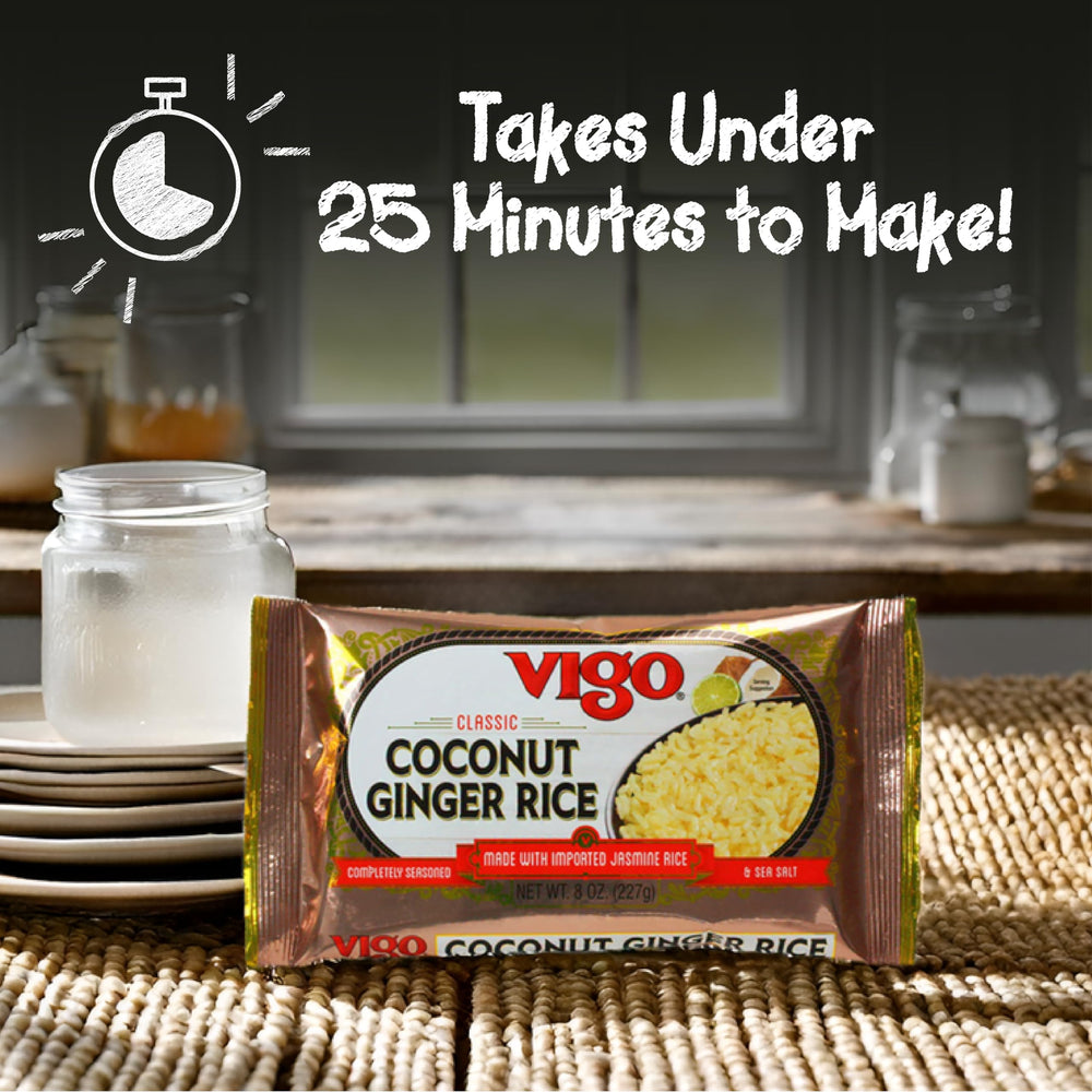 Bowl of Vigo rice next to a ruler for scale, shows single-serving portion size