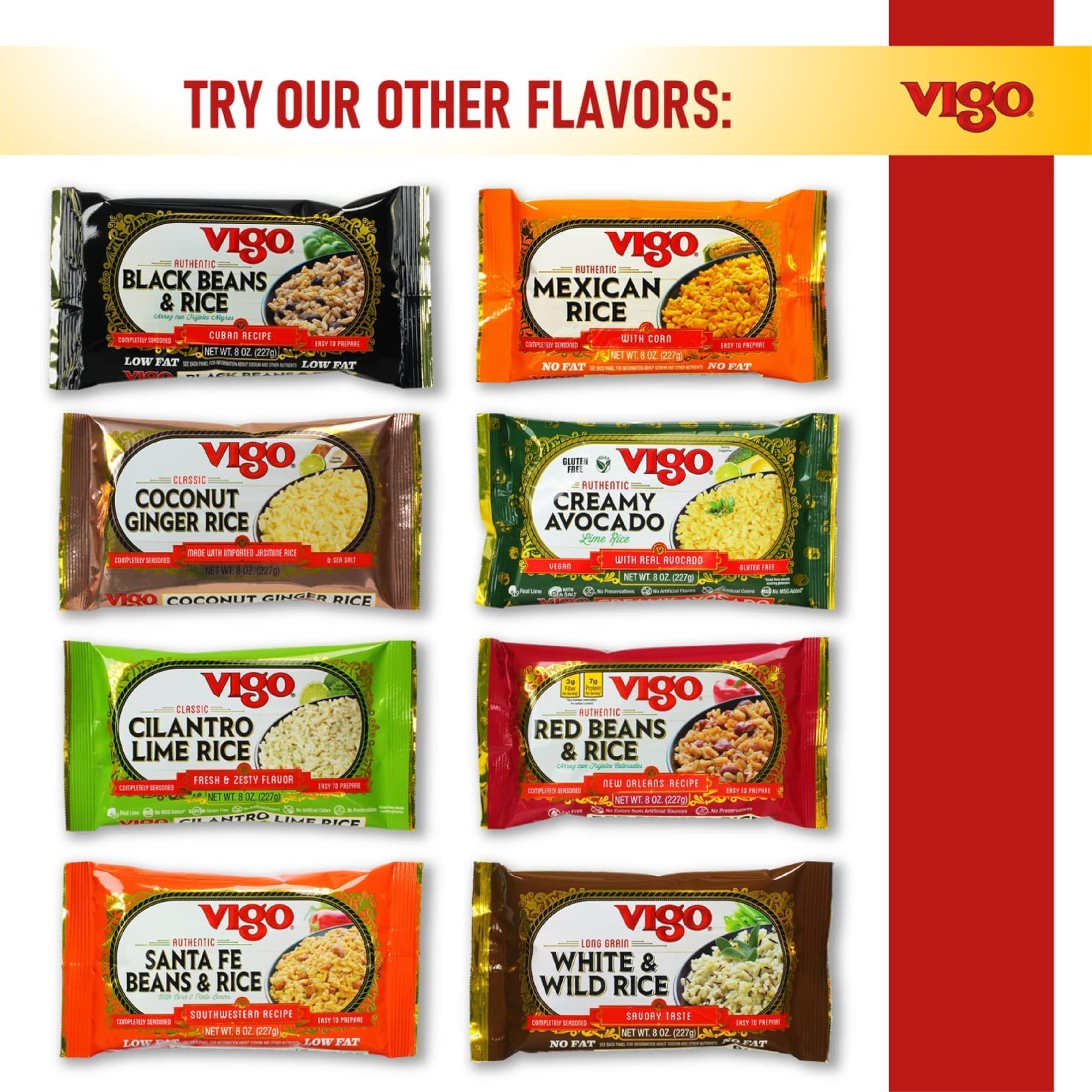Vigo 8oz pouch beside measuring cup showing pantry-friendly portion size