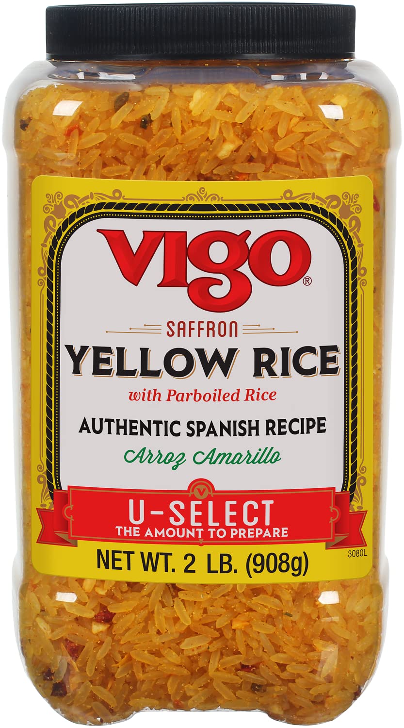 Vigo front packaging of saffron yellow rice showing product and weight benefit quick meals