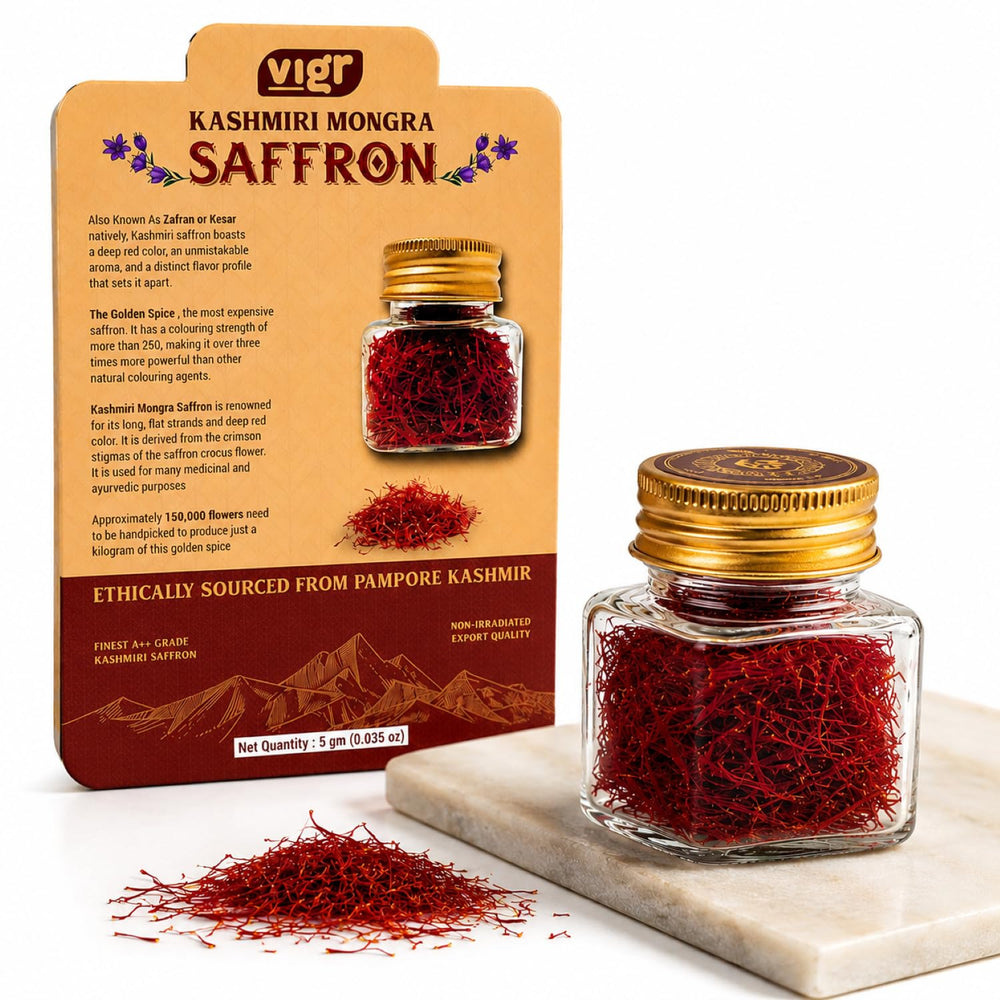 vigr front packaging showing Pampore saffron and freshness guarantee