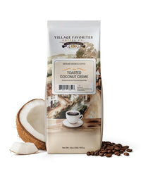 Village Favorites front packaging showing toasted coconut crème benefits