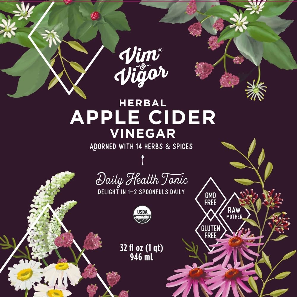 Vim & Vigor close-up label highlighting organic ingredients and craftsmanship
