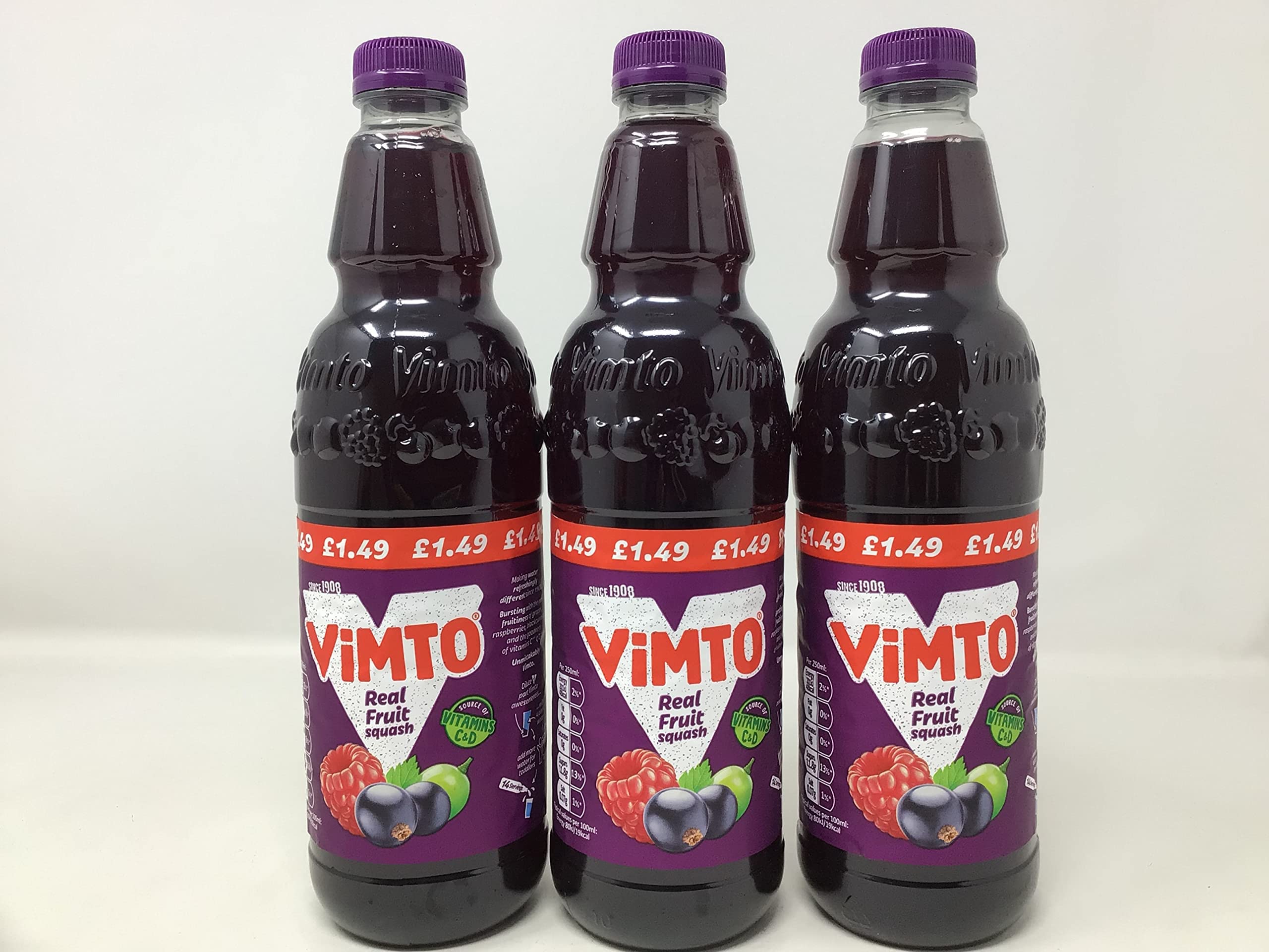 Vimto label close-up highlighting ingredient and mixing guidance for accurate preparation