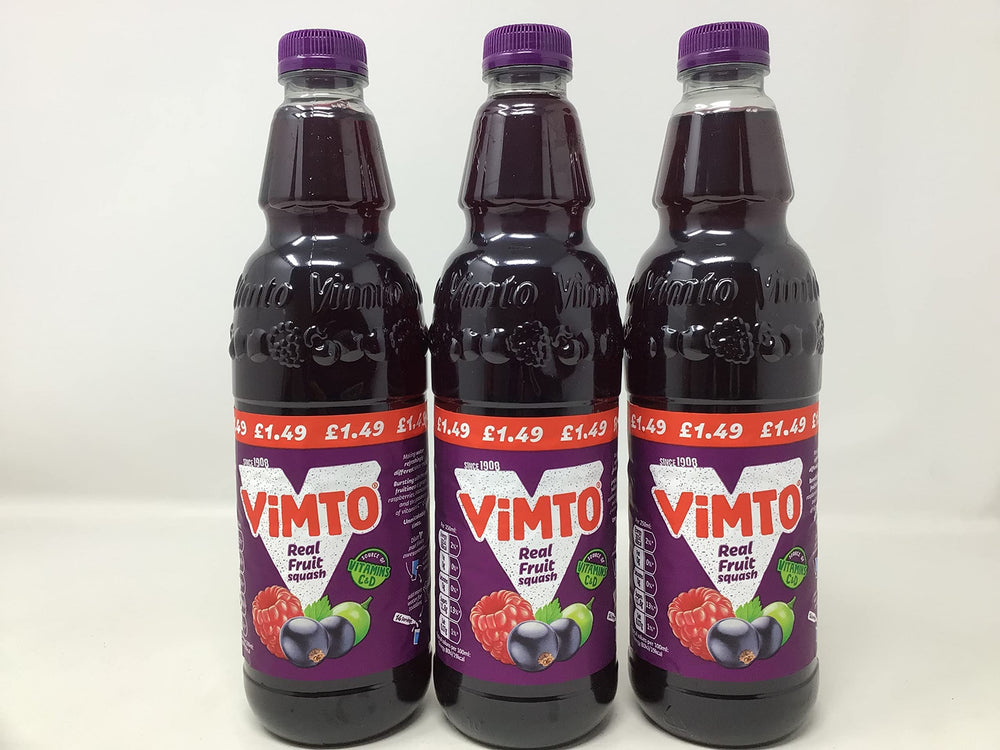 Vimto label close-up highlighting ingredient and mixing guidance for accurate preparation