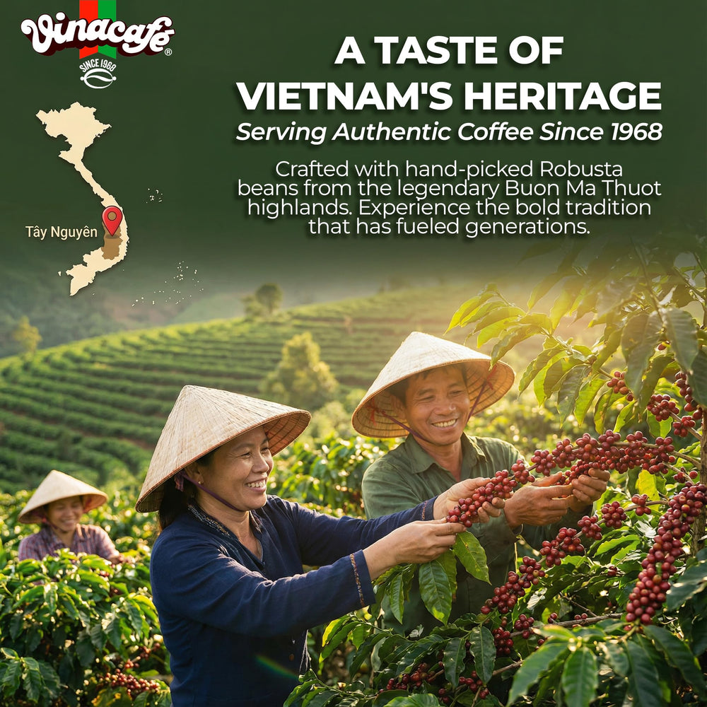 Vinacafe sachet in hand demonstrating size and single-serve portability