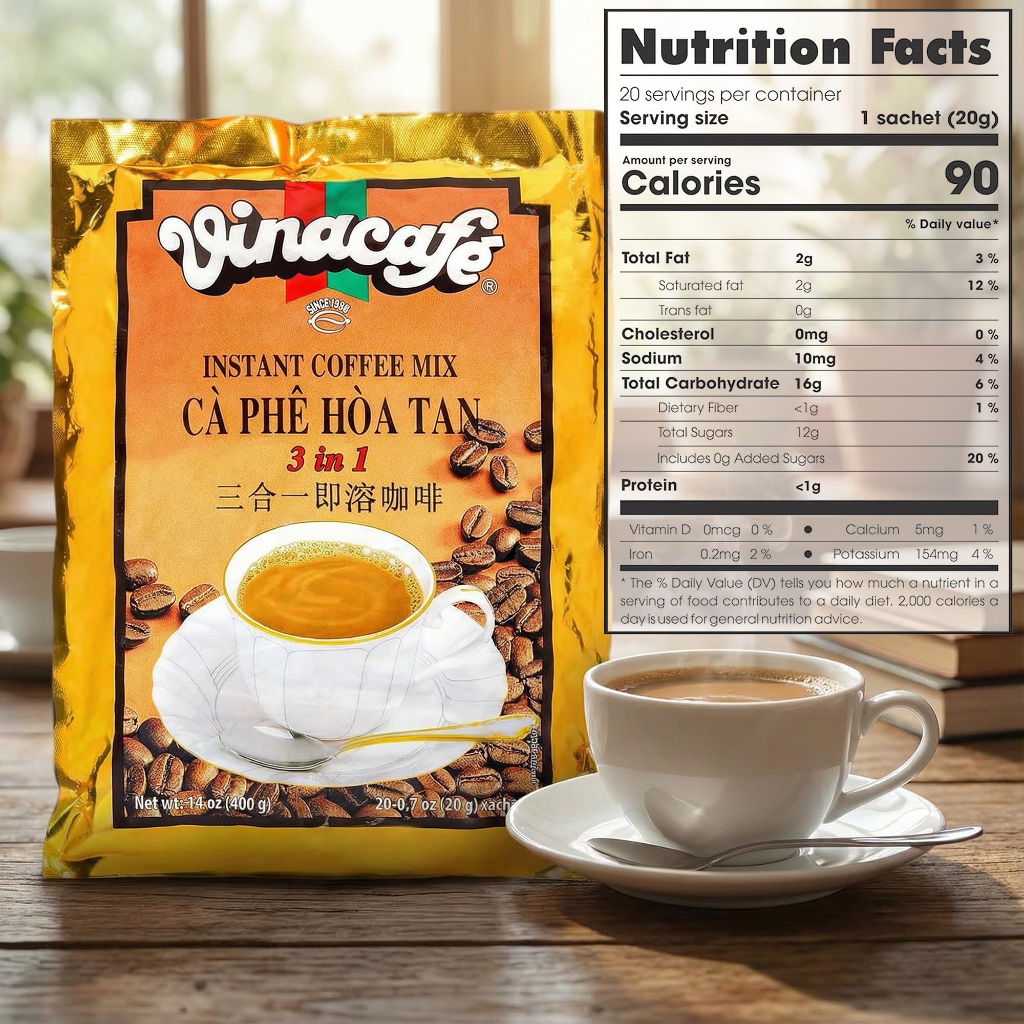 Vinacafe single sachet close-up highlighting tear notch and ready-to-use convenience