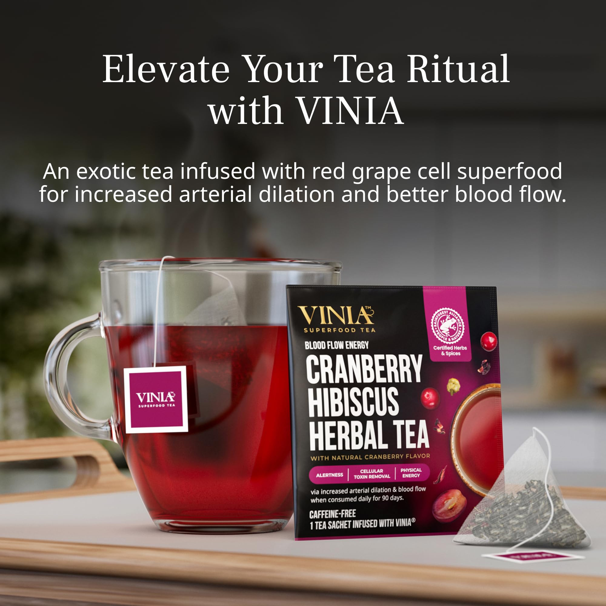 VINIA close-up of compostable tea sachet texture preserving flavor