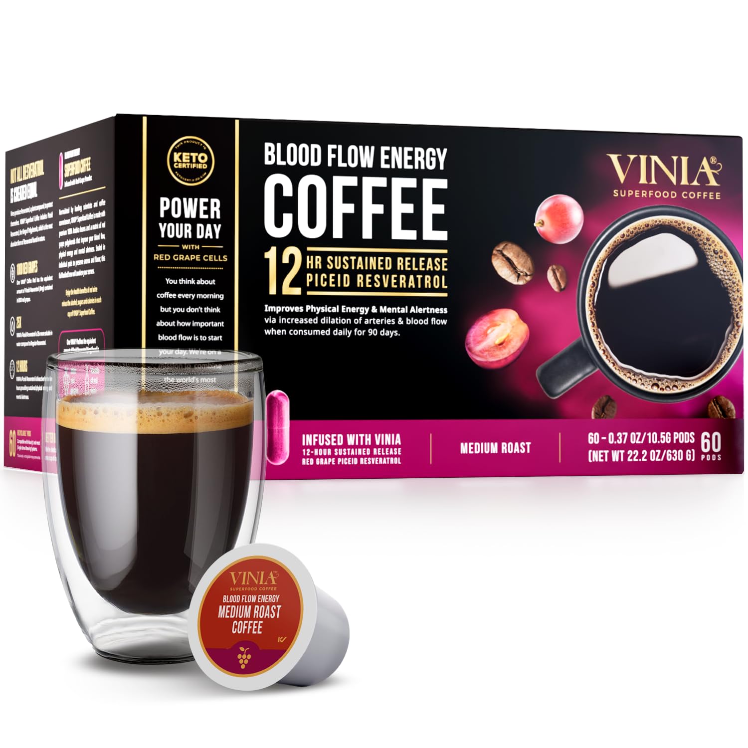 VINIA front packaging showing 60-count pods and bold branding benefit convenience