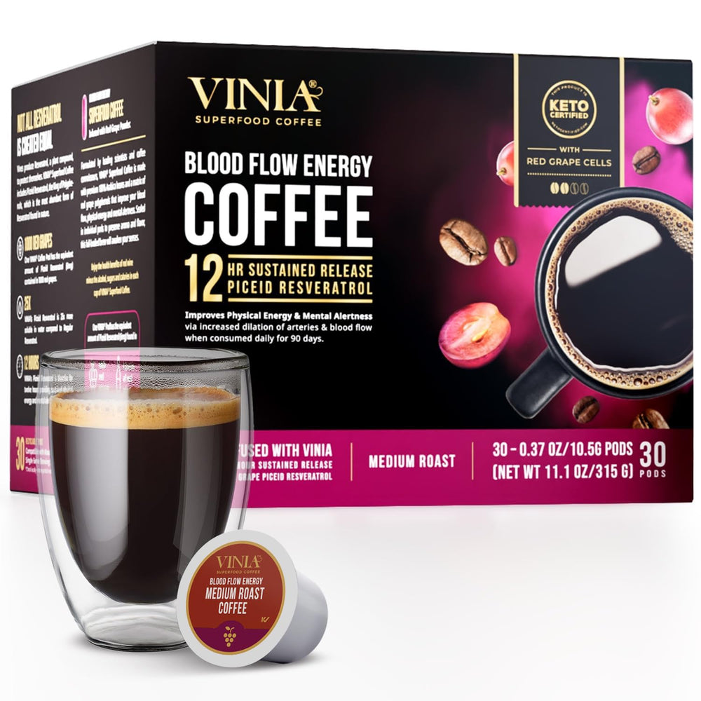 VINIA front packaging of 30-count K-Cup pods showing product branding and benefits