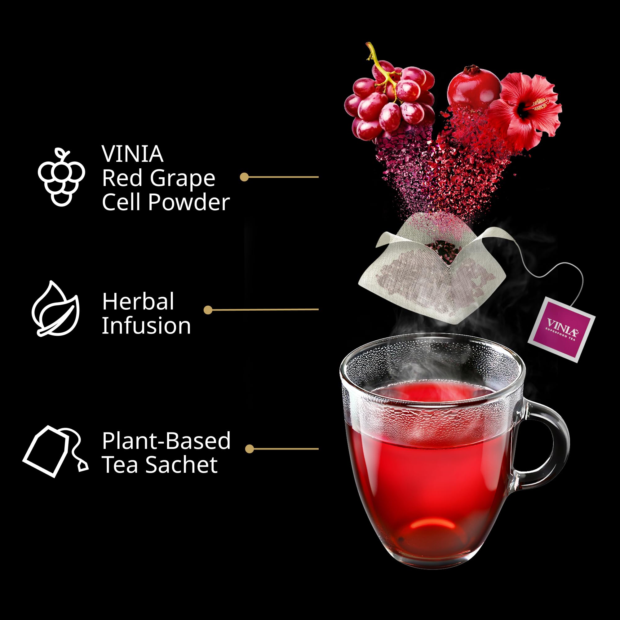 VINIA tea poured into iced glass for refreshing sustained energy