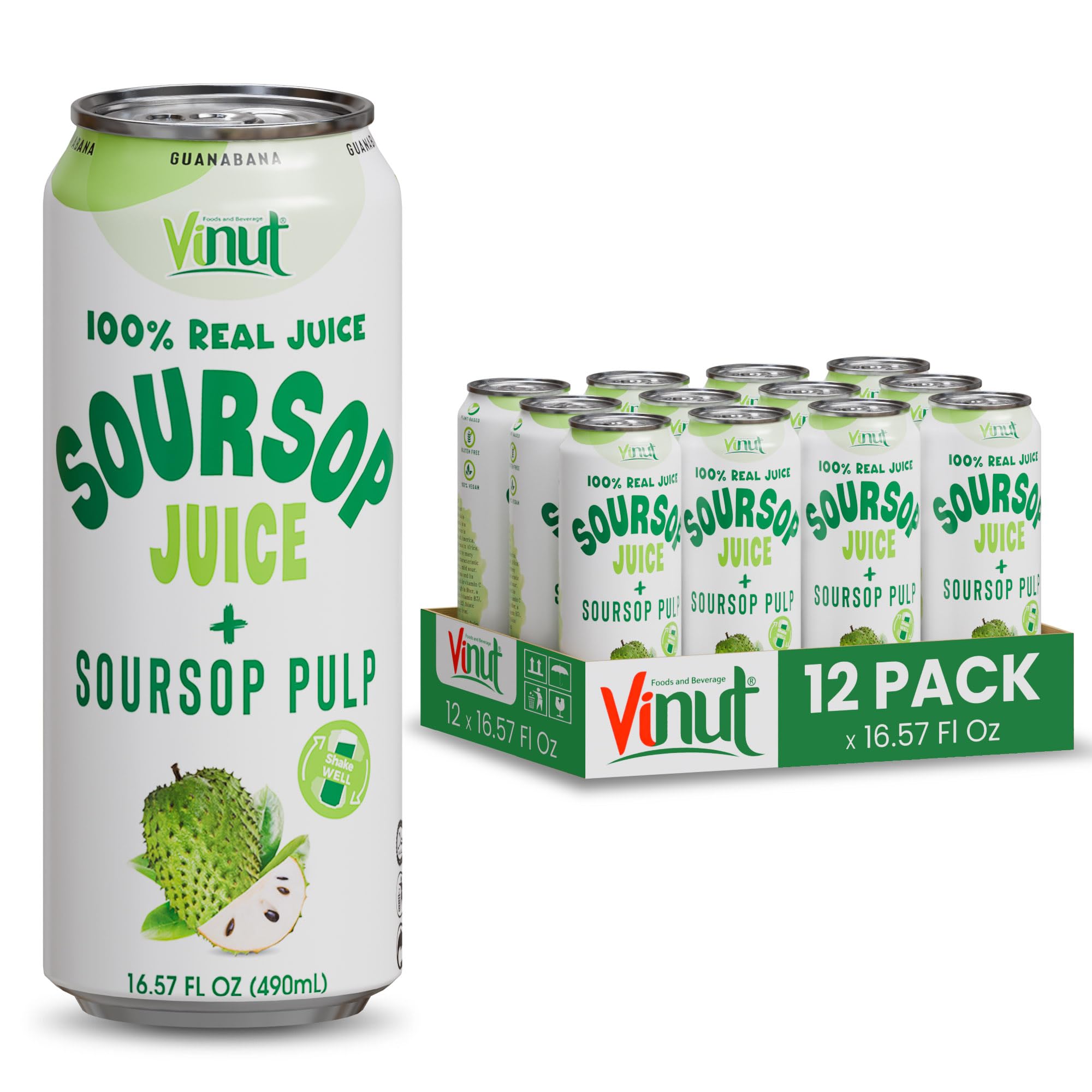 VINUT front packaging showing bottle and vibrant soursop pulp benefit freshness