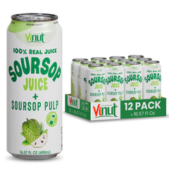 VINUT front packaging showing bottle and vibrant soursop pulp benefit freshness