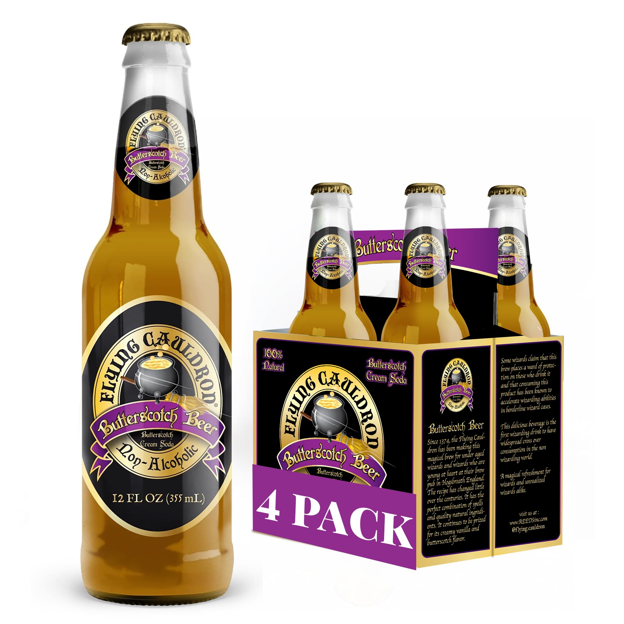 Virgil's Flying Cauldron front packaging showing four bottles, evokes collectible appeal