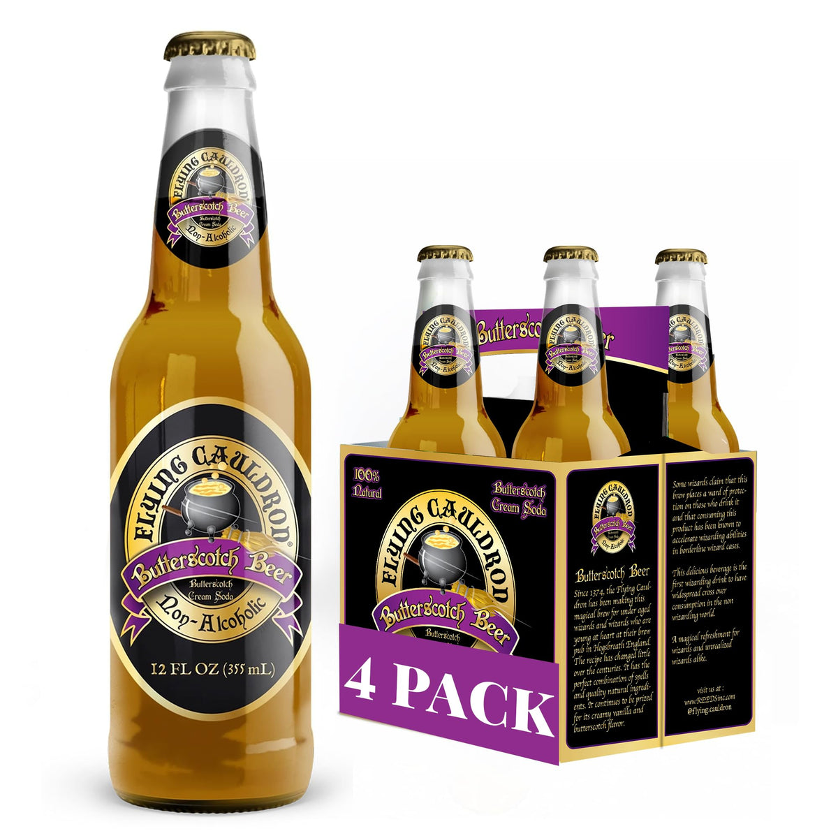 Virgil's Flying Cauldron front packaging showing four bottles, evokes collectible appeal