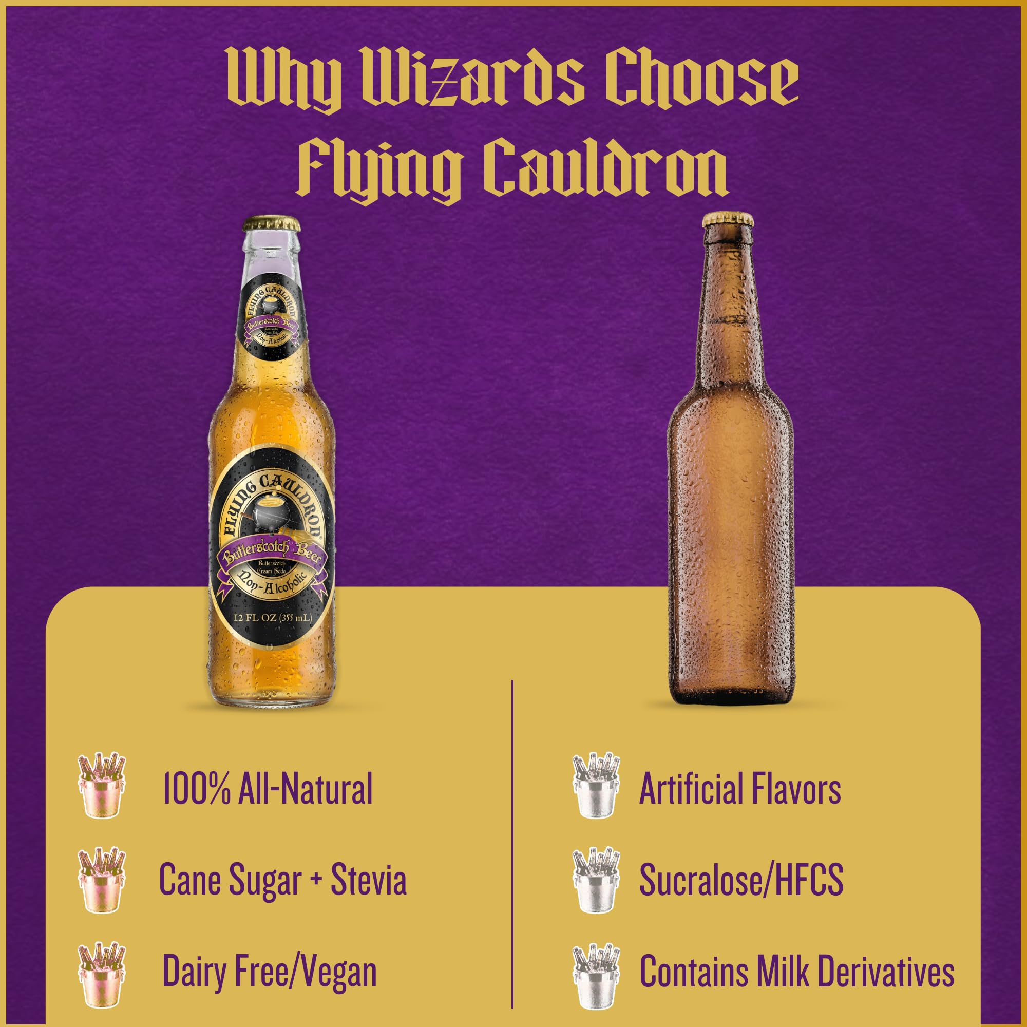 Virgil's Flying Cauldron bottle held in hand showing size and easy serving