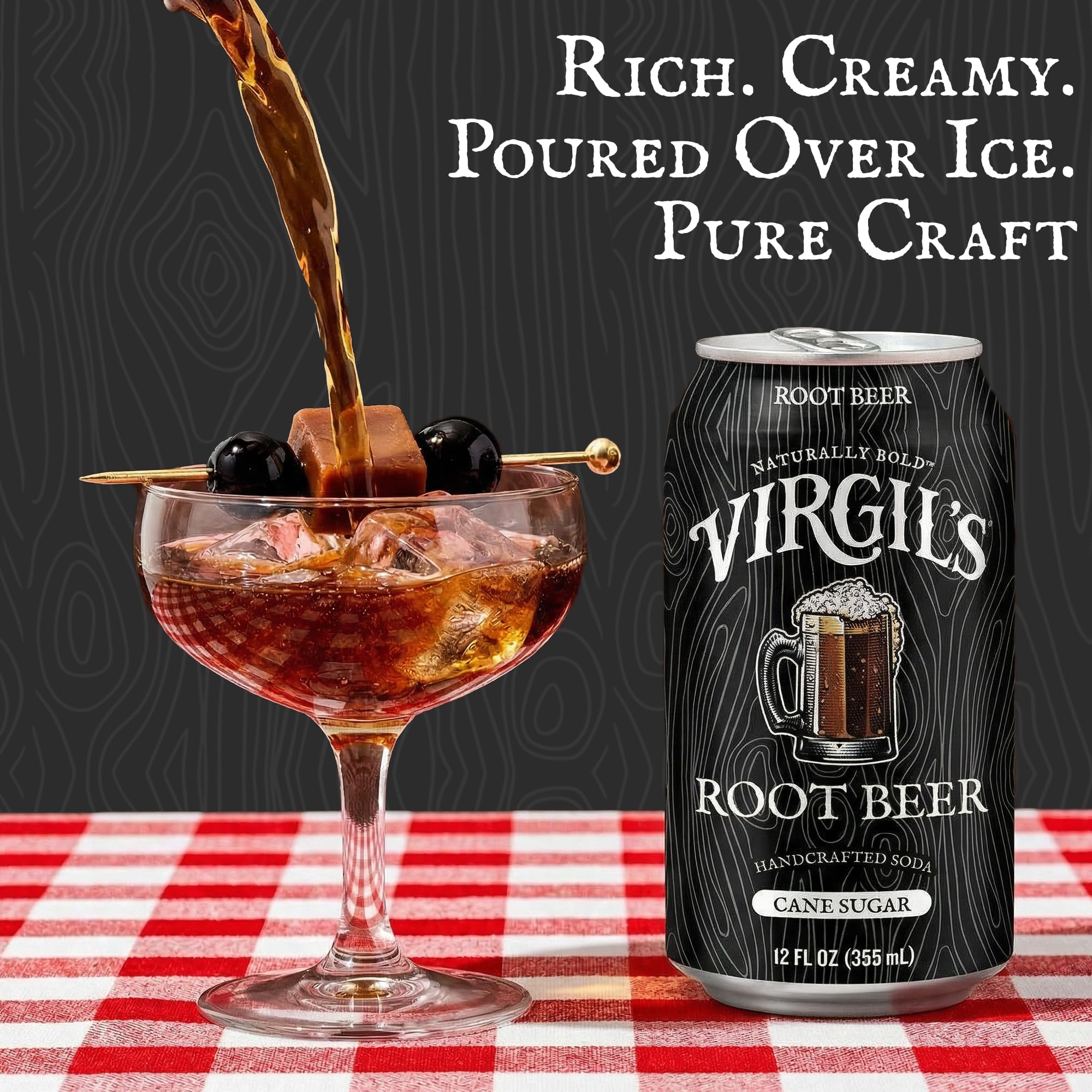 Can label detail highlighting Virgil's natural ingredients and craft brewing