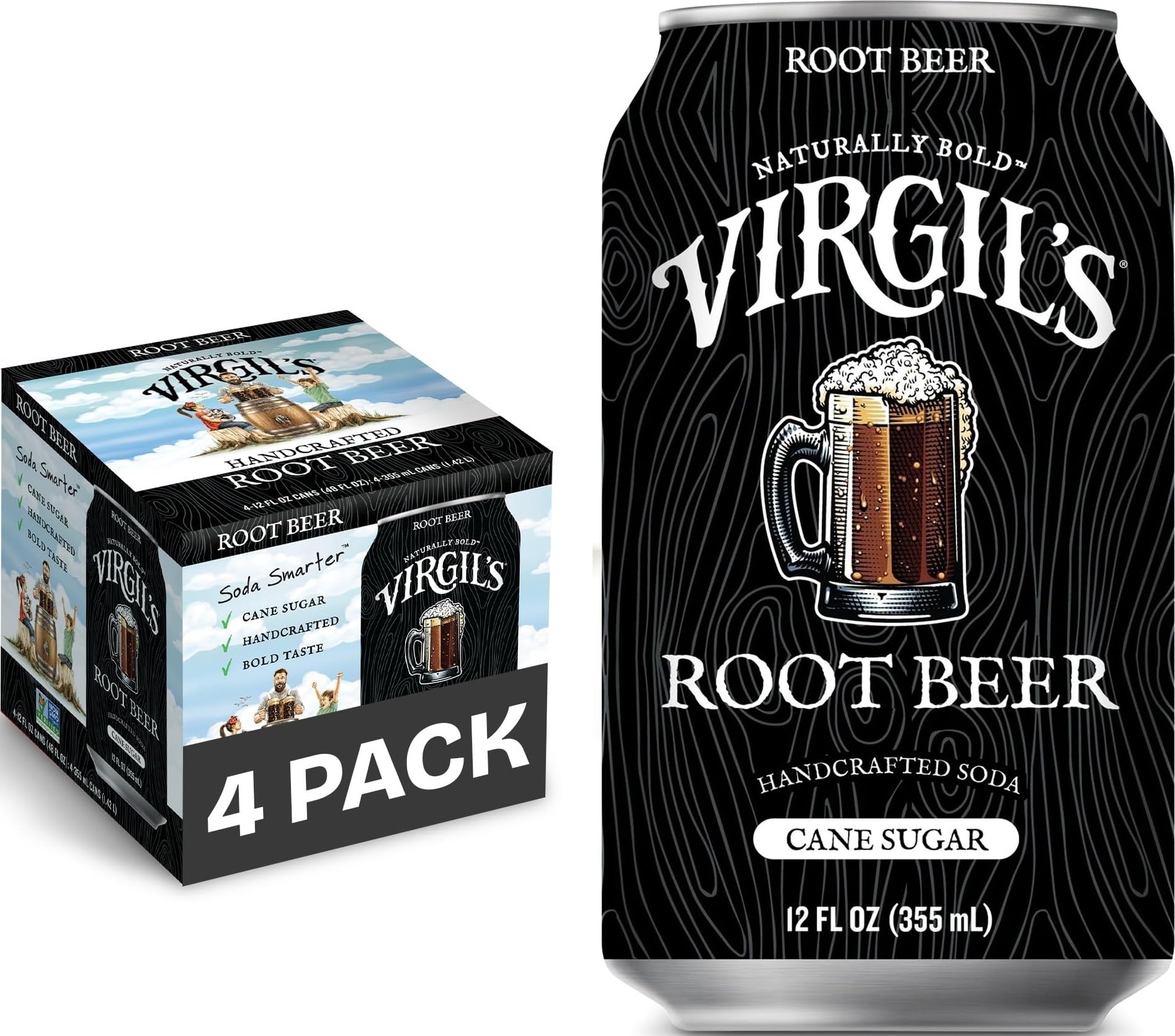 Virgil's front can view showing bold label and creamy root beer taste