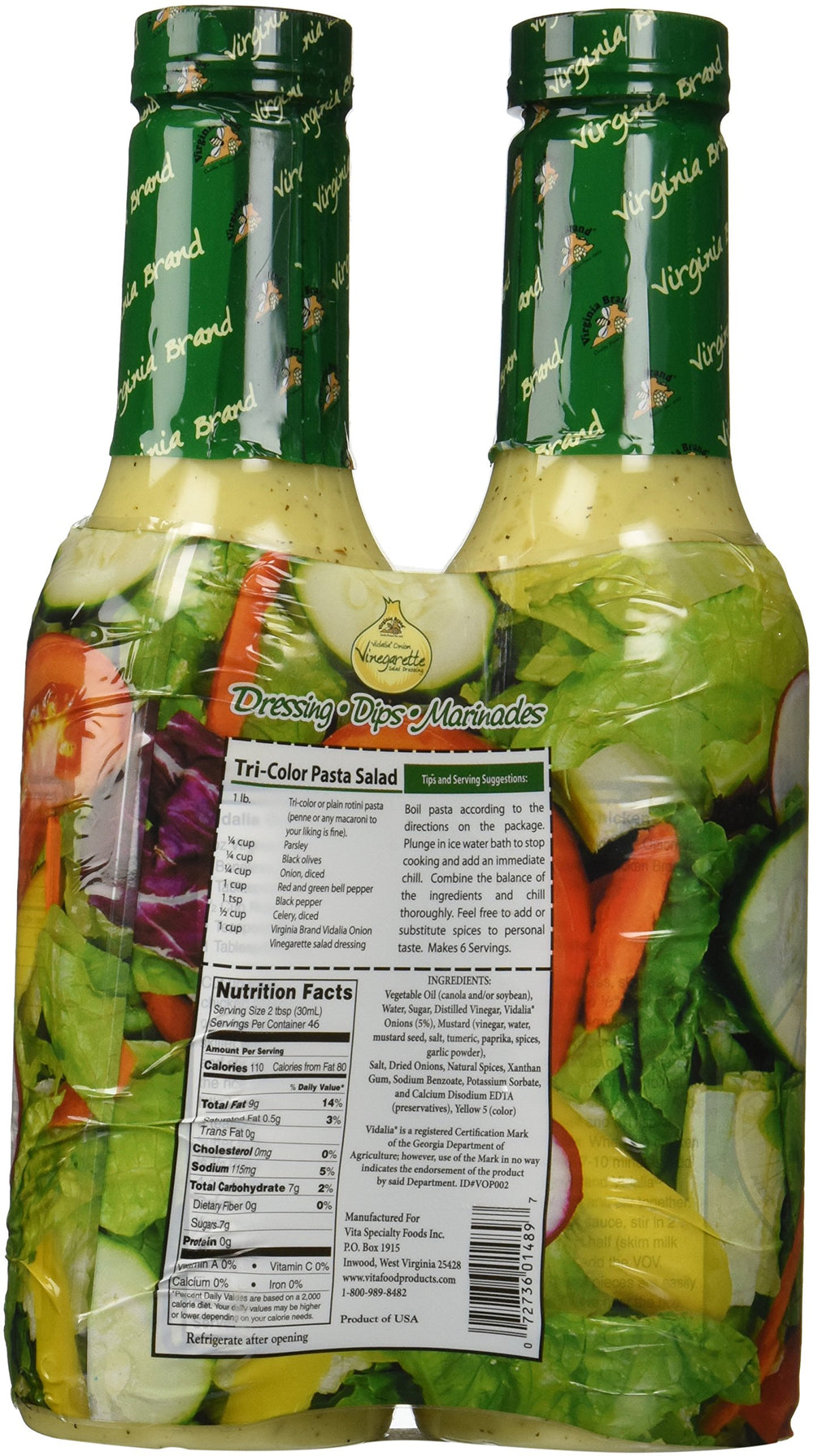 Virginia Brand dressing poured over mixed greens showcasing sweet onion flavor and bright finish