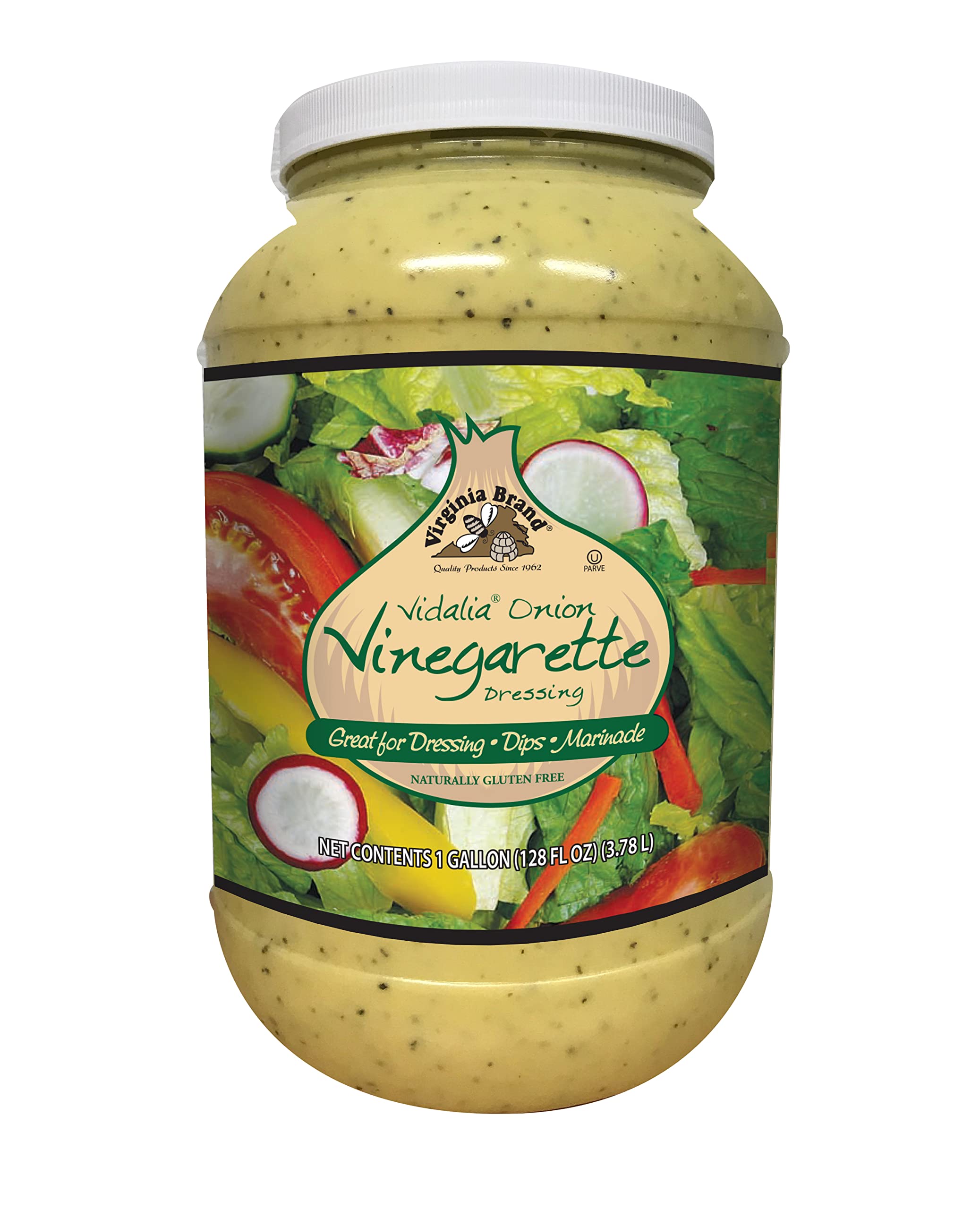 Virginia Brand Vidalia onion vinaigrette bottle front showing label and versatile flavor boost