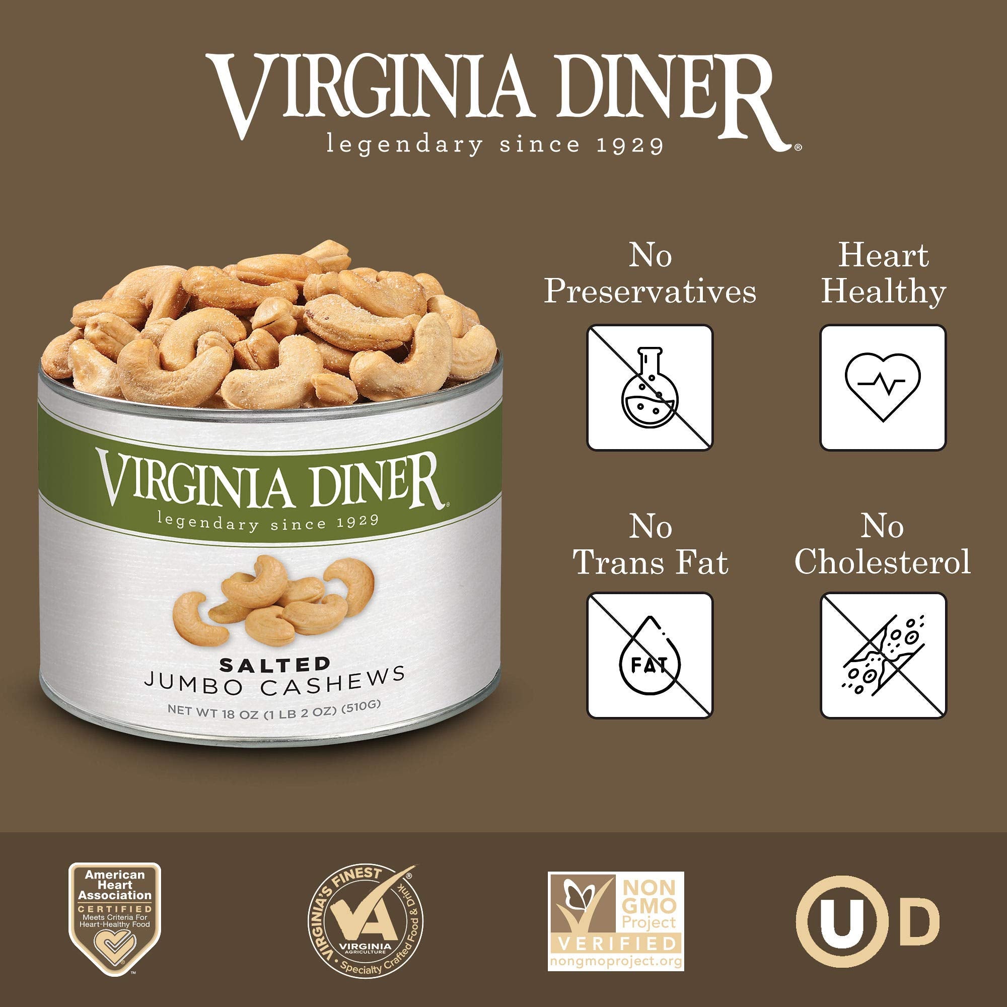 Virginia Diner close-up of jumbo cashew kernels highlighting texture