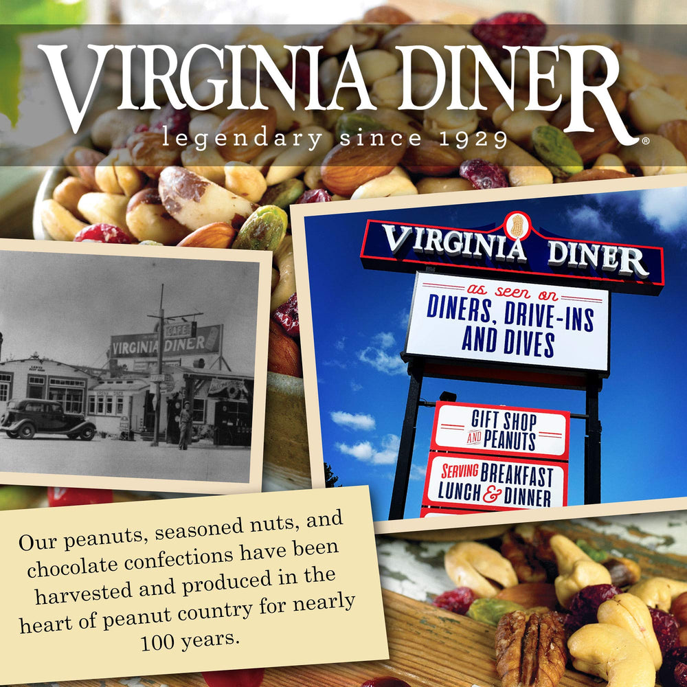 Virginia Diner nuts in hand showing tin size and portable snacking benefit