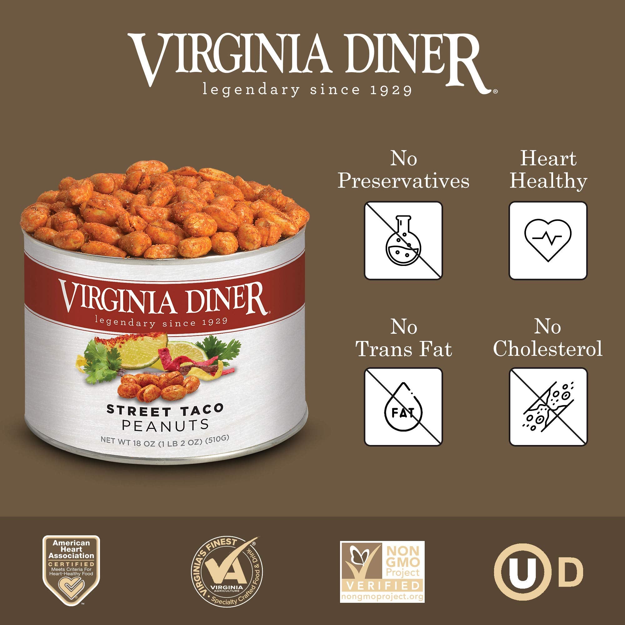 Virginia Diner peanuts in bowl at a taco bar offering bright garnish flavor