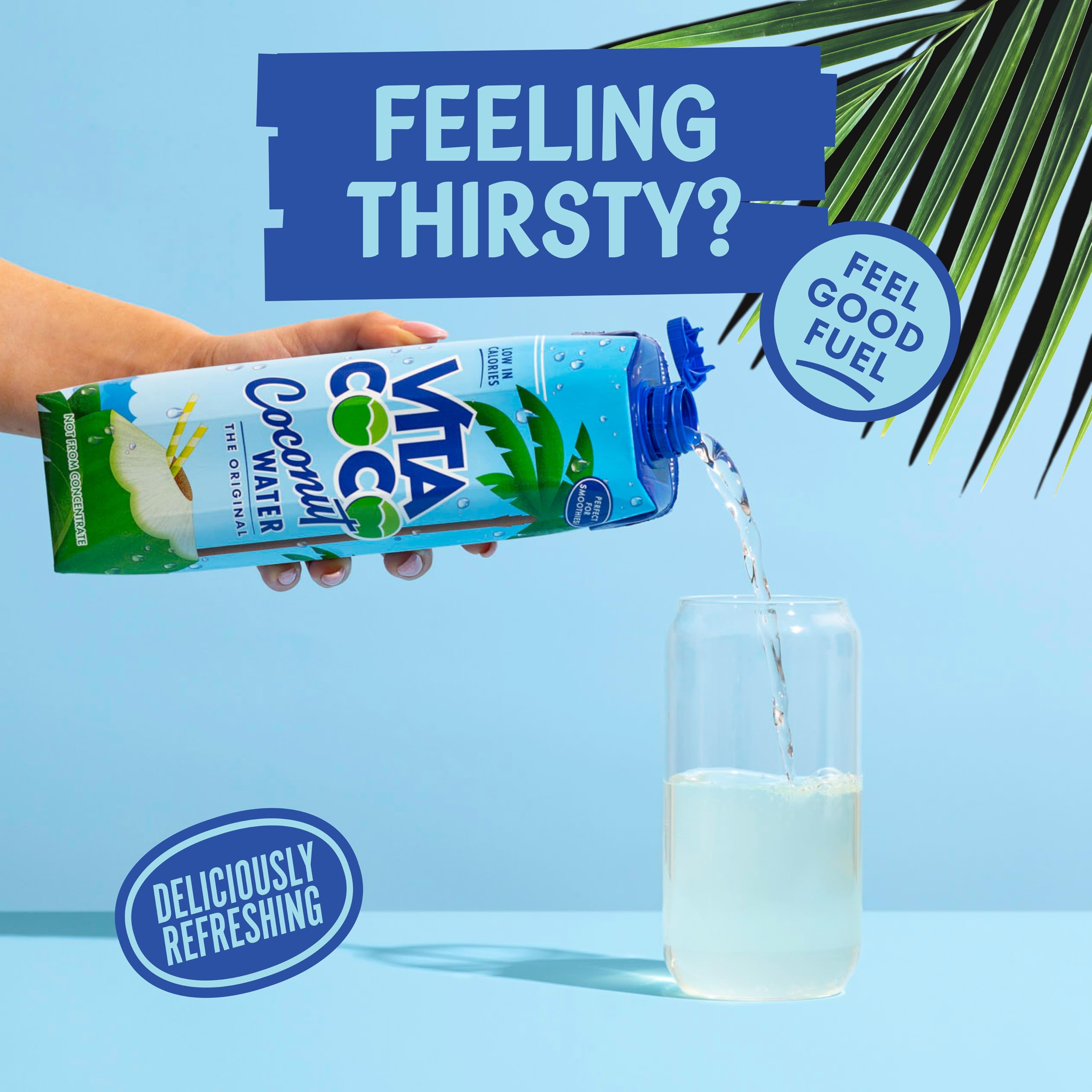 Vita Coco poured into a glass demonstrating fresh taste and on-the-go refreshment