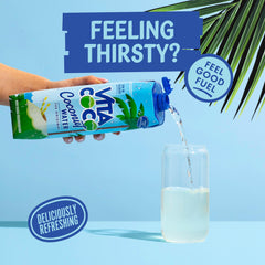 Vita Coco poured into a glass demonstrating fresh taste and on-the-go refreshment