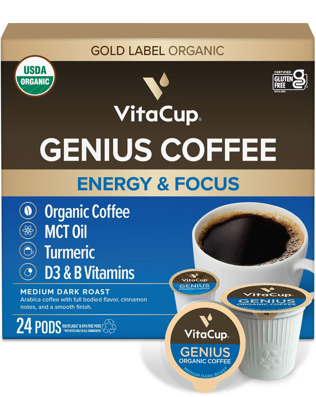 VitaCup 24ct box front showing product branding and keto features for convenient mornings