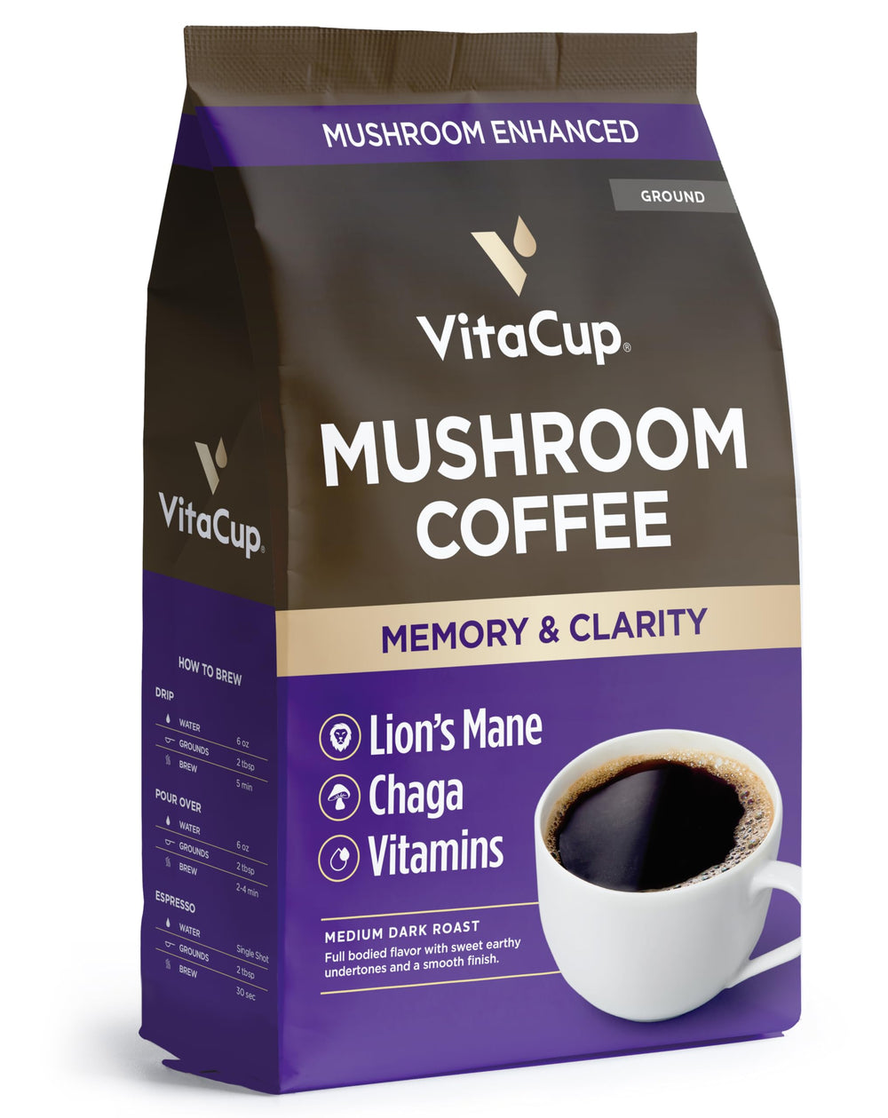 VitaCup front packaging showing 20oz bag and branding with clear benefit