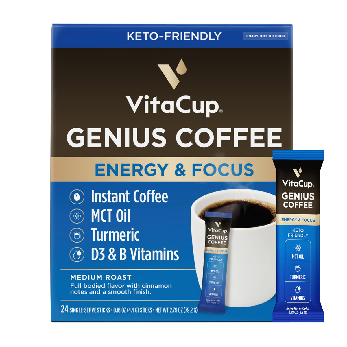 VitaCup front packaging showing 24-count packets and keto benefits