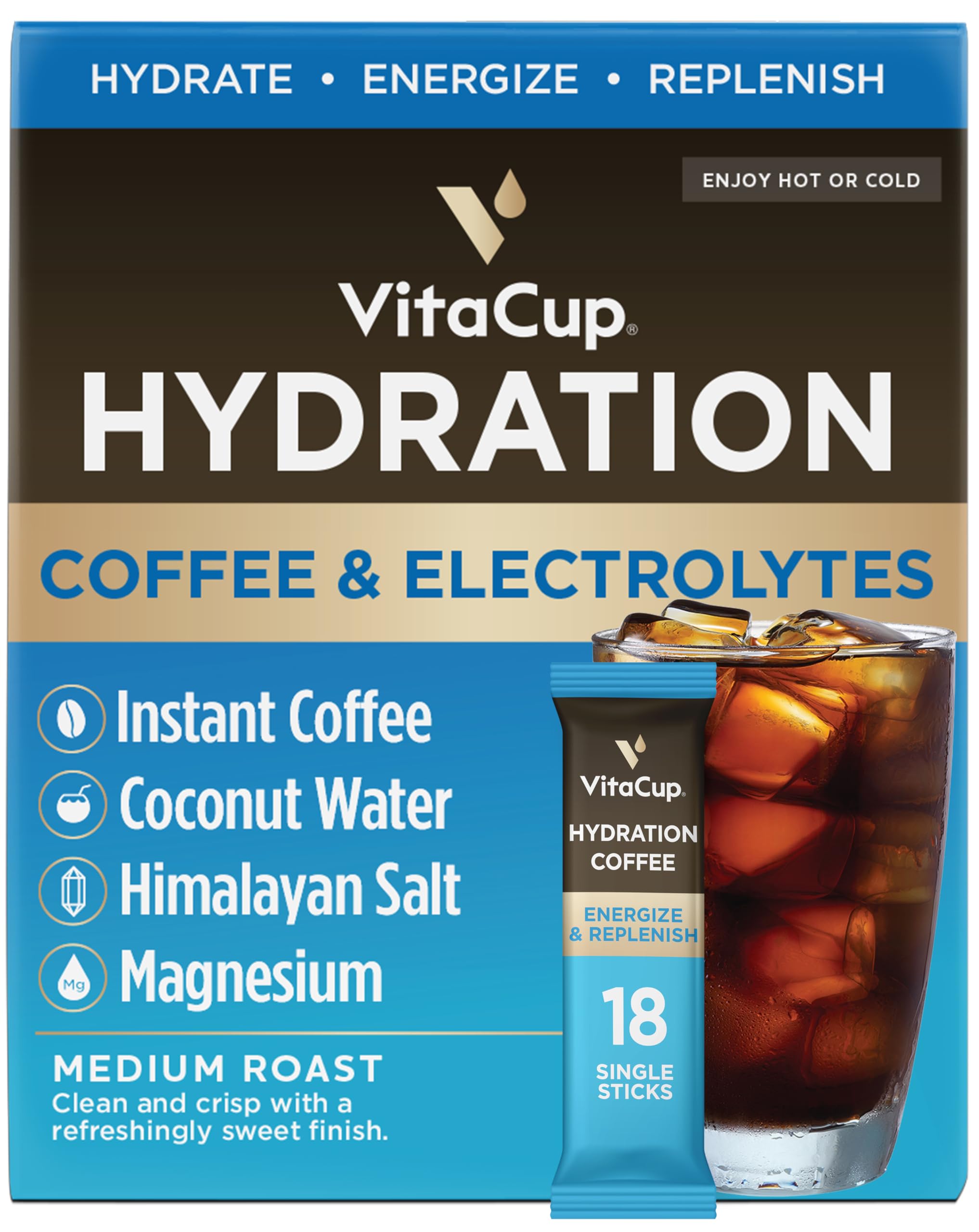 VitaCup front packaging showing 18-stick pack and clear labeling for convenience