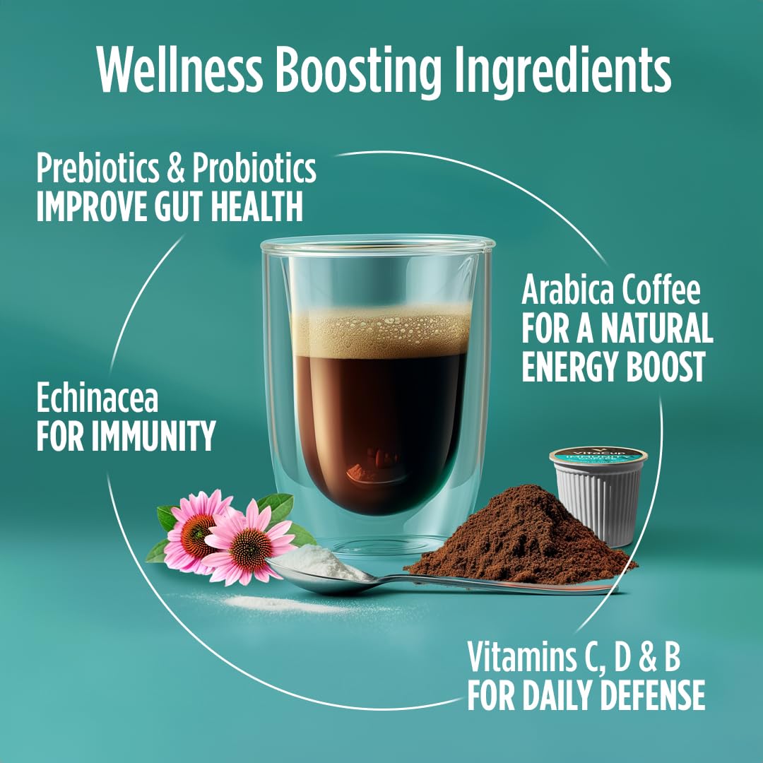 VitaCup brewed cup with crema showing rich medium dark roast flavor