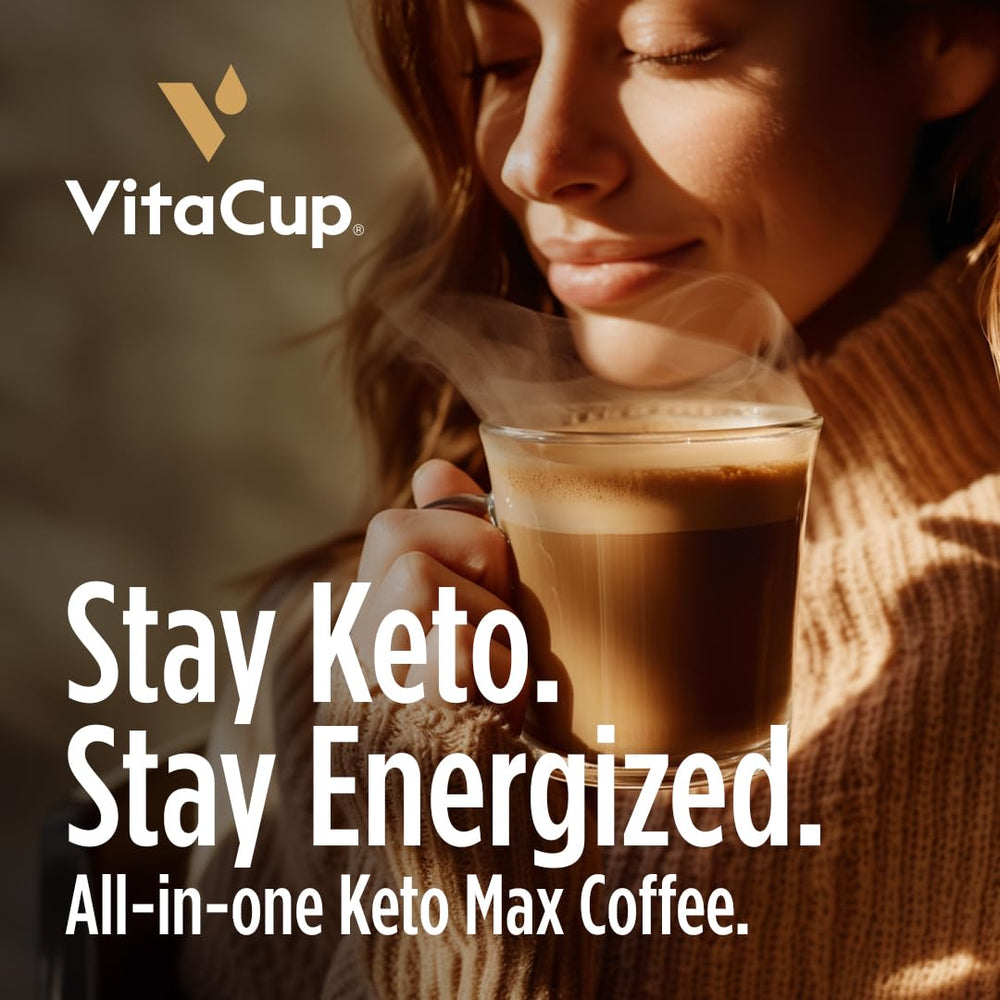 VitaCup close-up of a single K-Cup with dark roast grounds visible