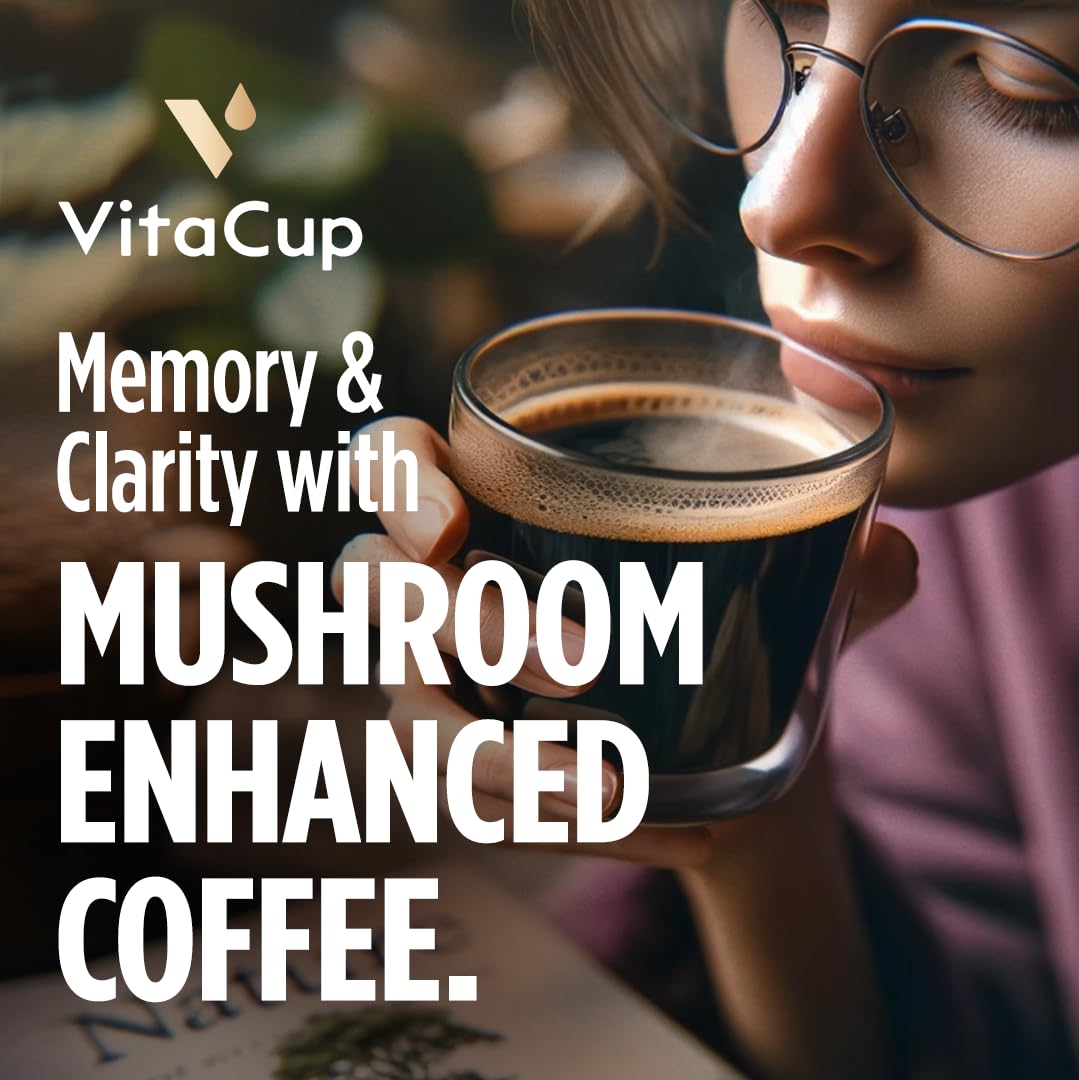 VitaCup label detail listing Lion's Mane, Chaga and vitamin blend benefits