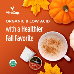 VitaCup single pod close-up highlighting low-acid seal and convenience