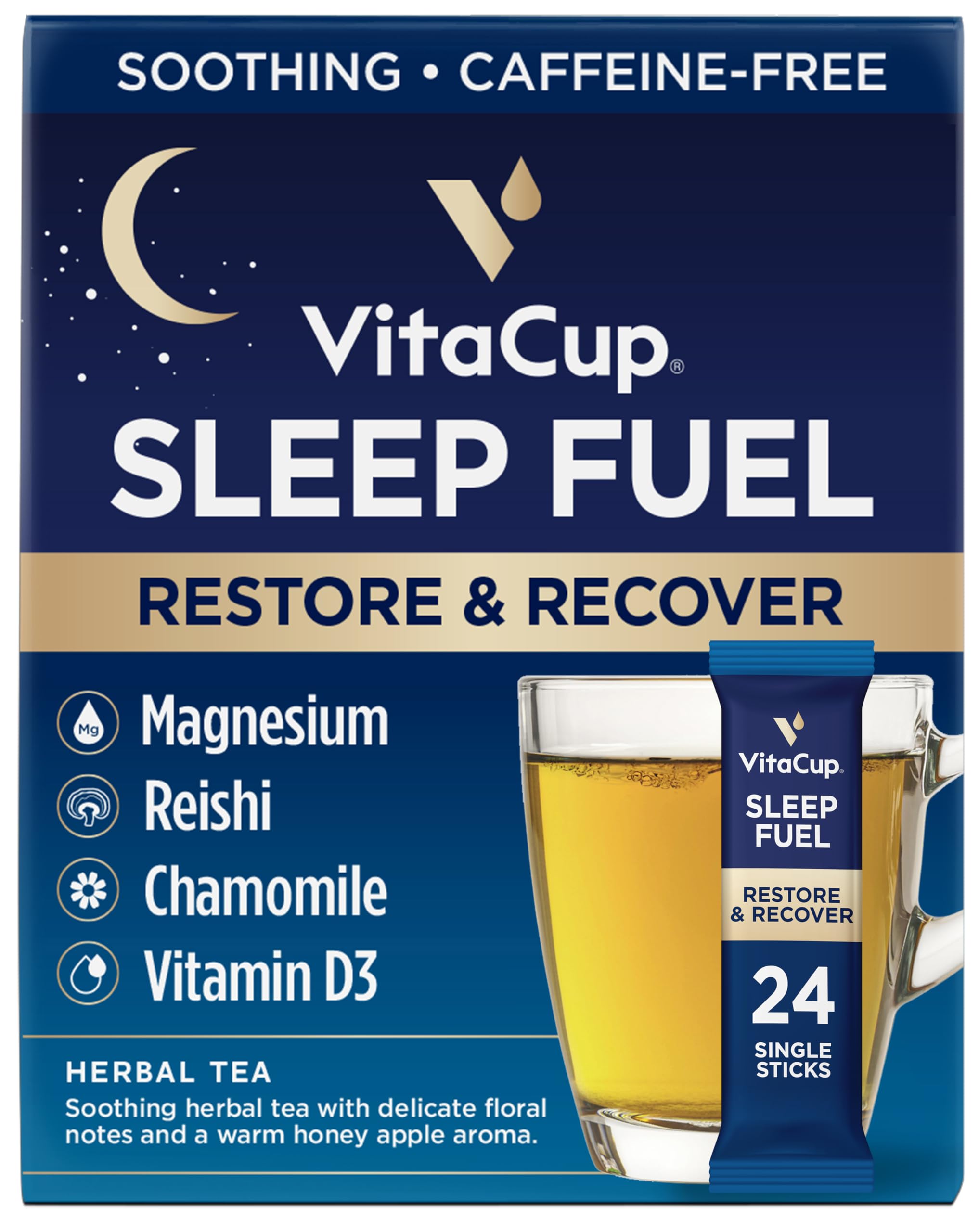 VitaCup front packaging showing 24ct sticks and calm branding benefit storage