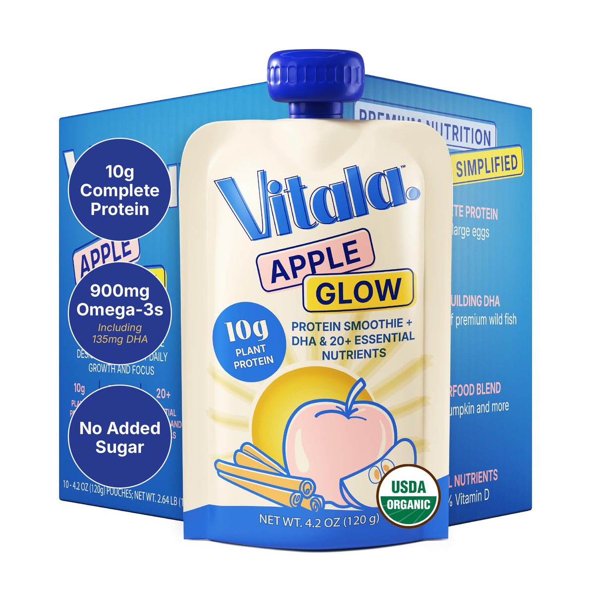 Vitala front packaging showing Apple Glow pouch and benefits