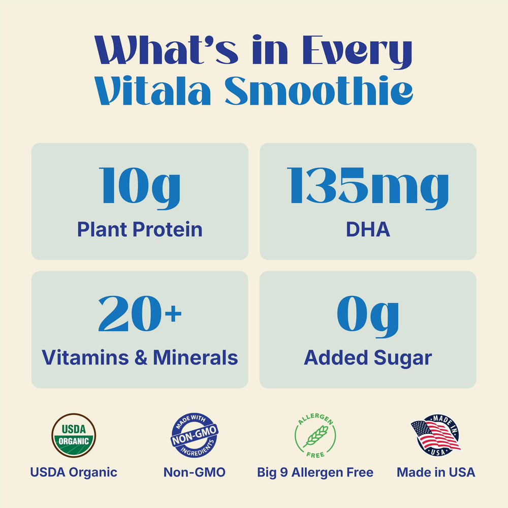Vitala nutrition label closeup showing protein and DHA content
