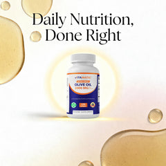 nutrition facts panel of Vitamatic olive oil softgels highlighting fatty acid profile