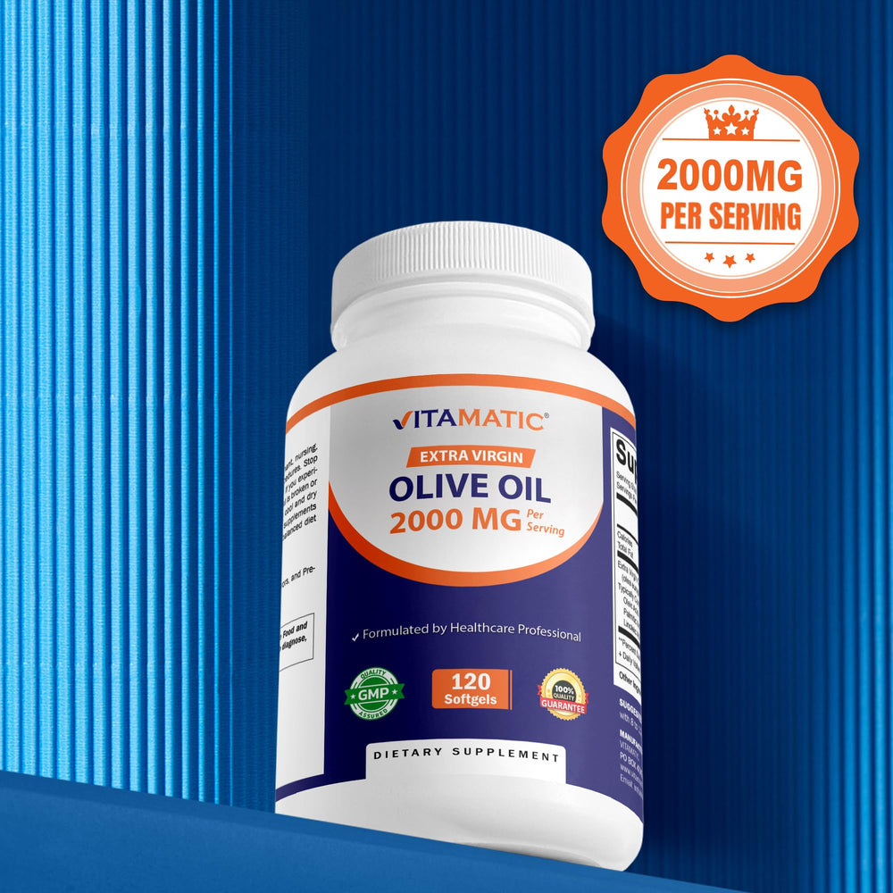 hand holding two Vitamatic softgels to show true size and convenient daily serving