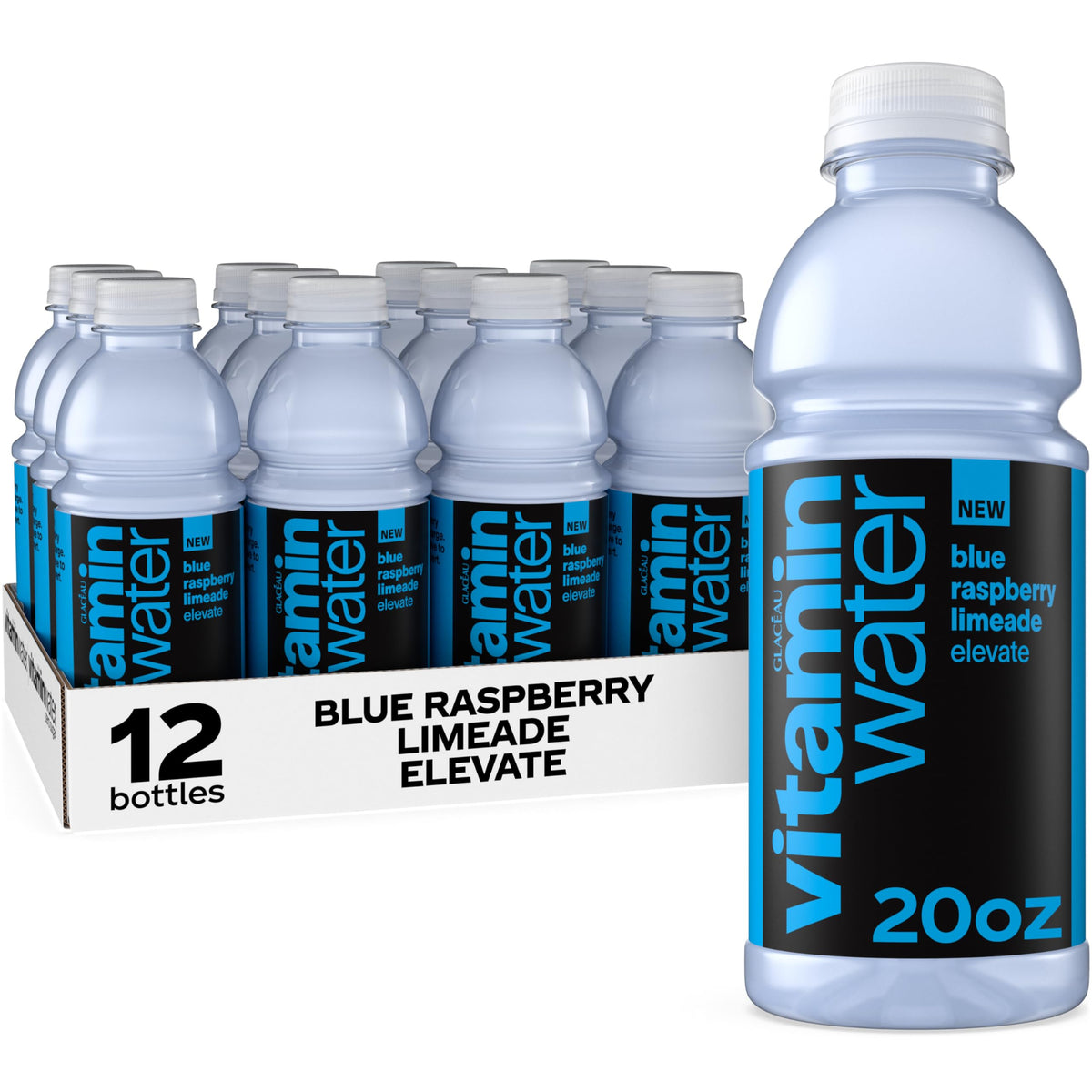 vitaminwater front packaging showing blue raspberry limeade and benefits