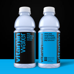 vitaminwater closeup label and nutrition facts highlighting vitamin blend