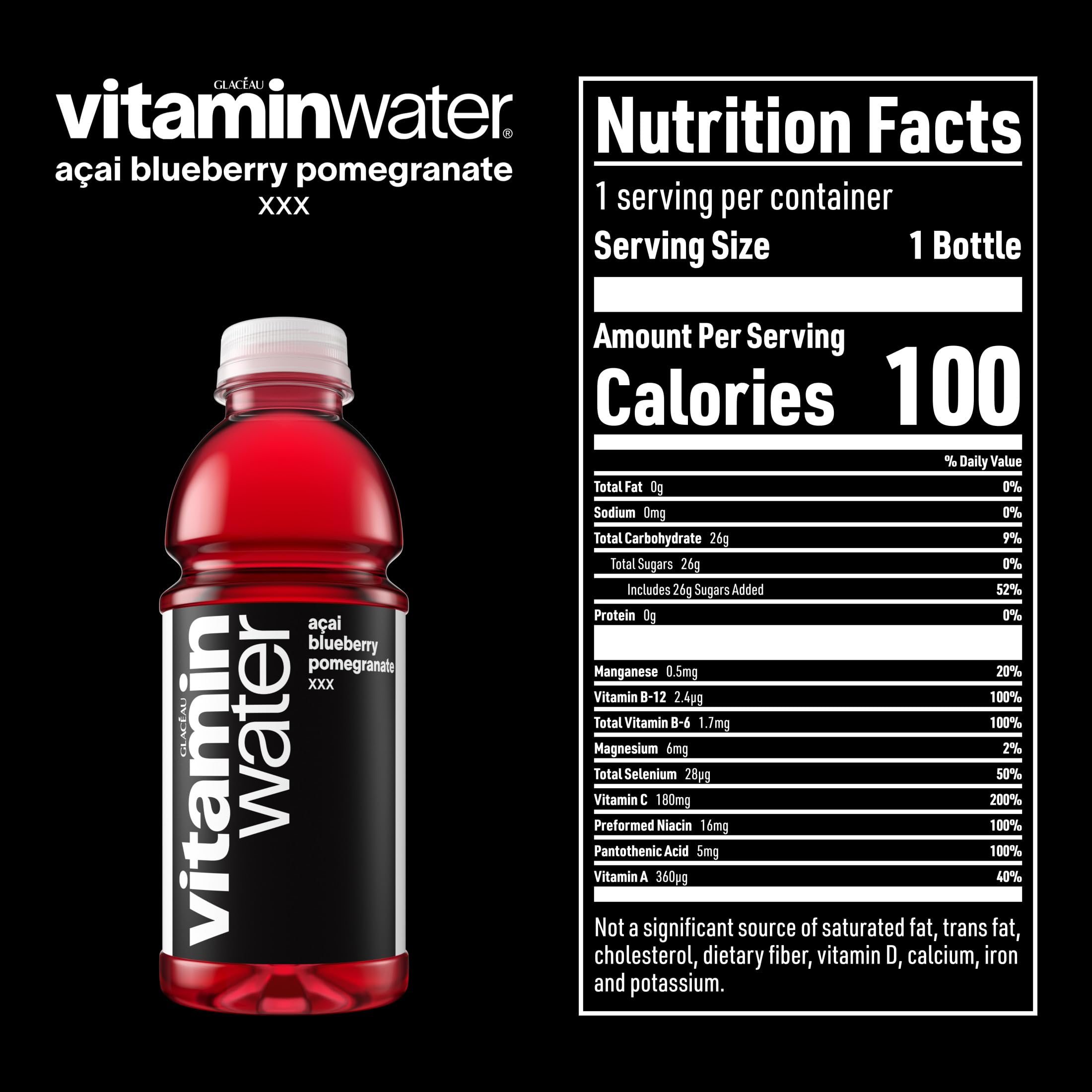 vitaminwater XXX next to a standard water bottle for size and serving comparison benefit