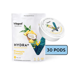 Vitapod packet front view showing pineapple coconut flavor and zero sugar benefit